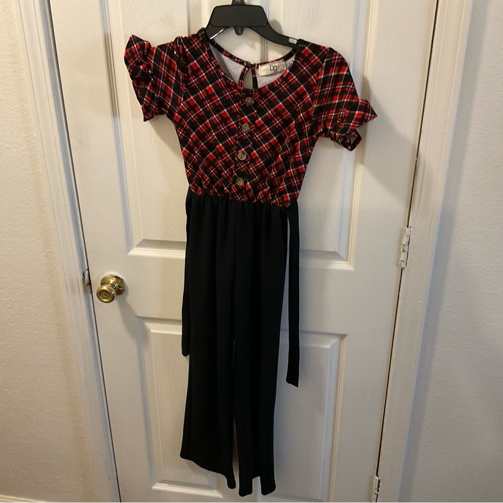 Red Plaid with Black Jumpsuit